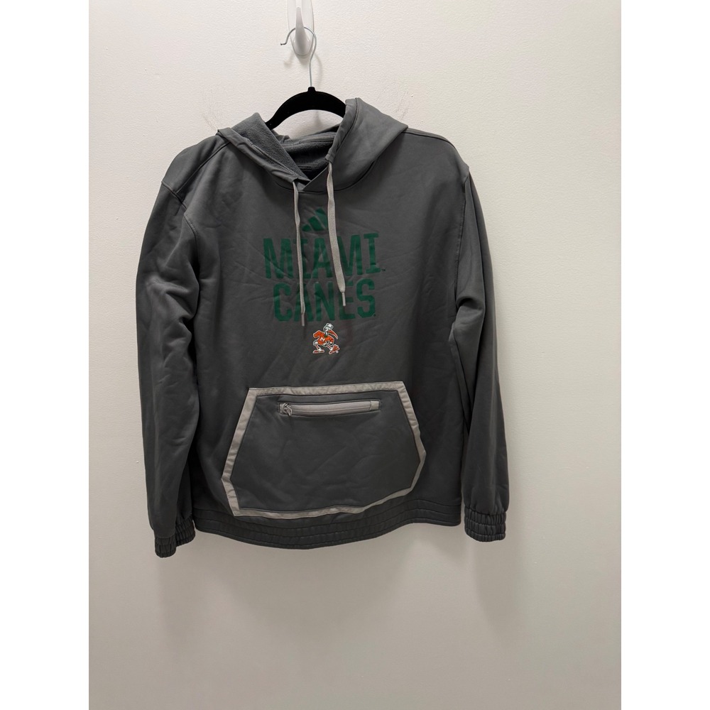 Adidas Miami Canes Hoodie Mens Large Gray Aeroready Hurricanes Sweatshirt